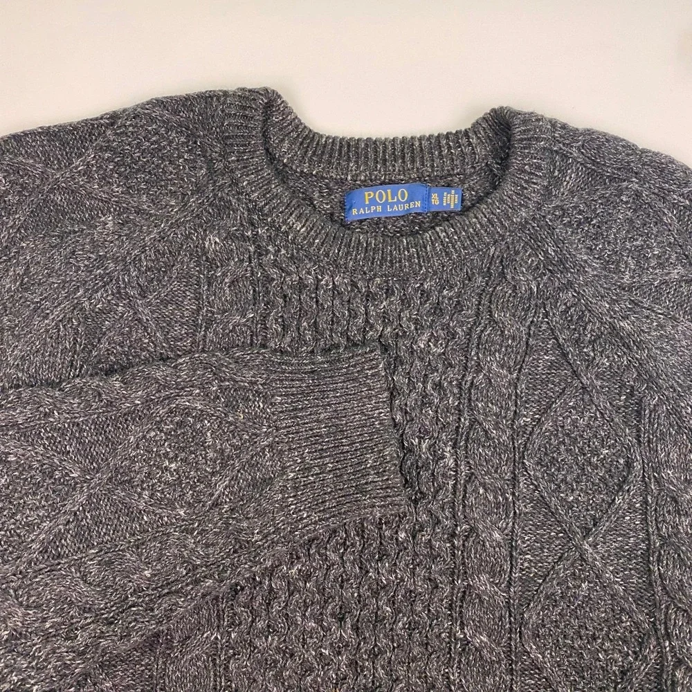 Polo Ralph‎ Lauren Men's XL Charcoal Grey Cable Knit Cotton Sweater Heavy